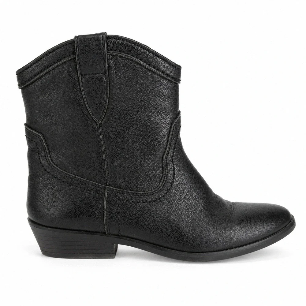 VTG Y2K Frye Boys 4 Women 6 Carson Shortie Ankle Boots Western Leather Black